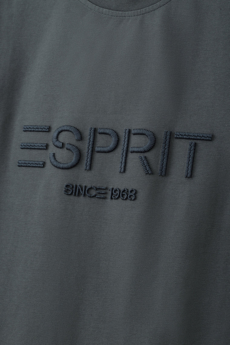 ESPRIT EMBROIDERED LOGO T-SHIRT-DARK GREY