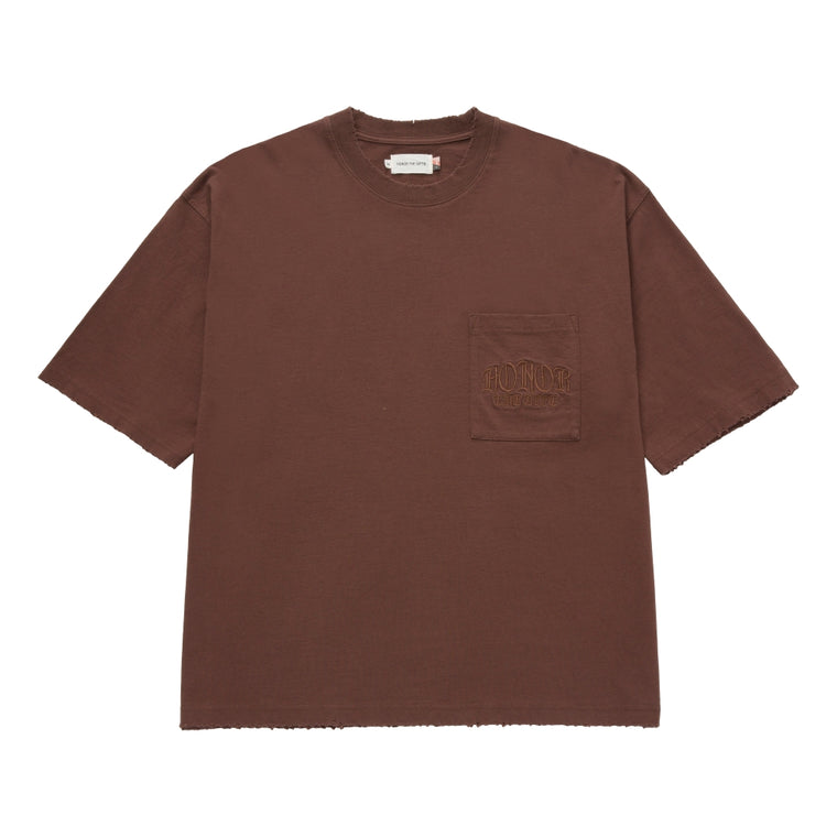 HONOR THE GIFT EMBROIDERED POCKET TEE-BROWN
