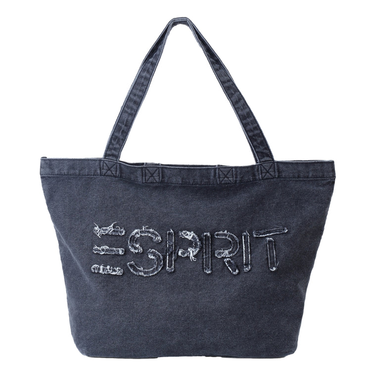 ESPRIT WASHED LOGO TOTE BAG-DENIM BLACK