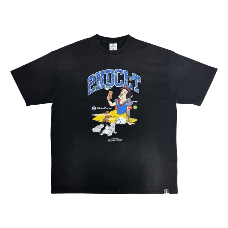 2ND CLOSET "FACETIME" SNOW WHITE WASHED T-SHIRT-WASHED BLACK