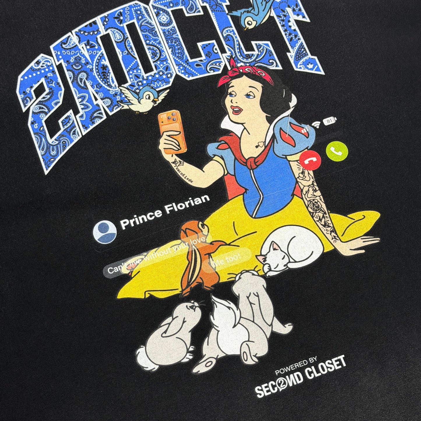 2ND CLOSET "FACETIME" SNOW WHITE WASHED T-SHIRT-WASHED BLACK