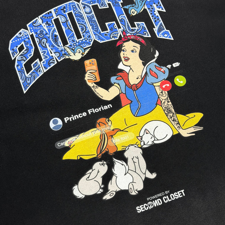 2ND CLOSET "FACETIME" SNOW WHITE WASHED T-SHIRT-WASHED BLACK