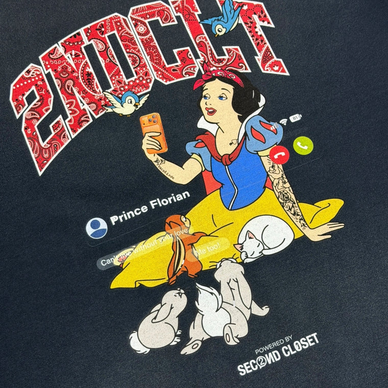 2ND CLOSET "FACETIME" SNOW WHITE WASHED T-SHIRT-WASHED NAVY