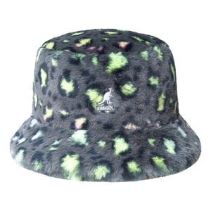 KANGOL FAUX FUR BUCKET-CHARCOAL LEOPARD