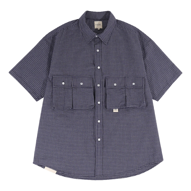 A[S]USL FOUR POCKETS CHECK SHIRT-NAVY CHECKS