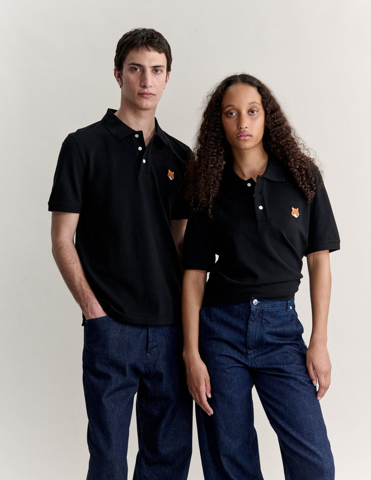 MAISON KITSUNE FOX HEAD REGULAR POLO-BLACK