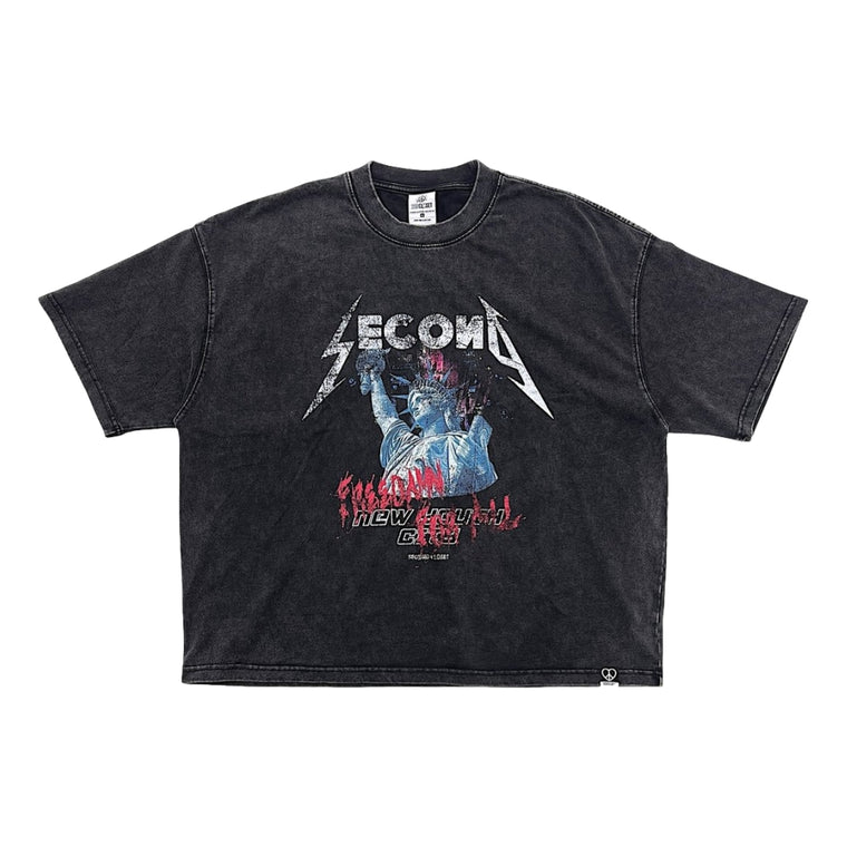 2ND CLOSET "FREEDAMN FOR ALL" WASHED CROPPED T-SHIRT-BLACK