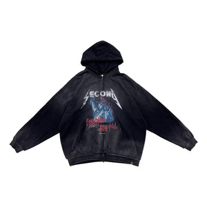 2ND CLOSET "FREEDAMN ME!" WASHED ZIP UP HOODY-BLACK