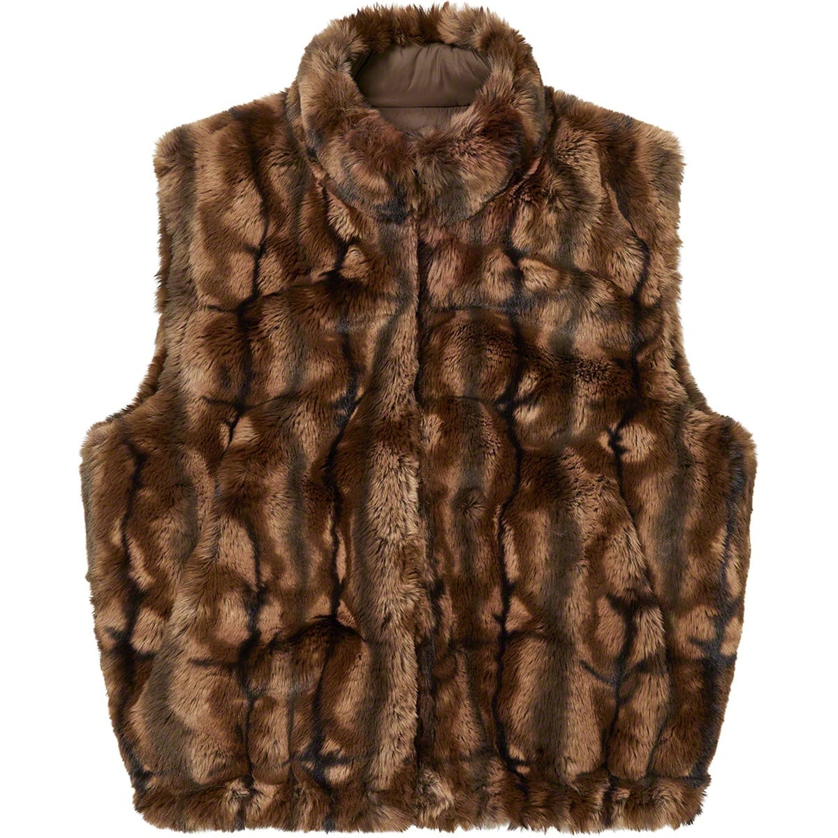 SUPREME FAUX FUR HOODED VEST-BROWN