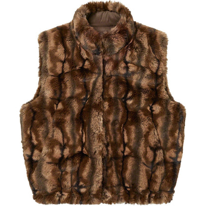 SUPREME FAUX FUR HOODED VEST-BROWN