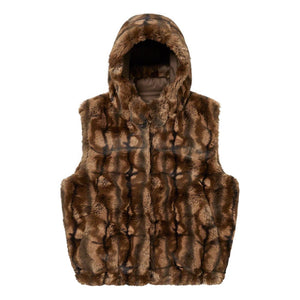 SUPREME FAUX FUR HOODED VEST-BROWN