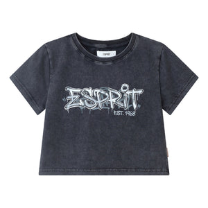 ESPRIT GRAFFITI PRINT CROPPED TEE-BLACK