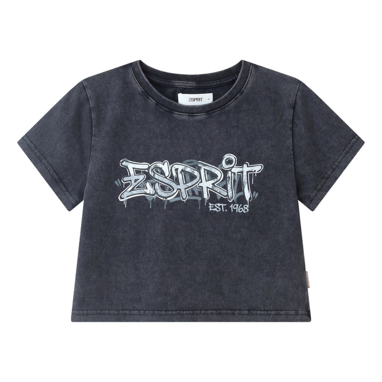 ESPRIT GRAFFITI PRINT CROPPED TEE-BLACK