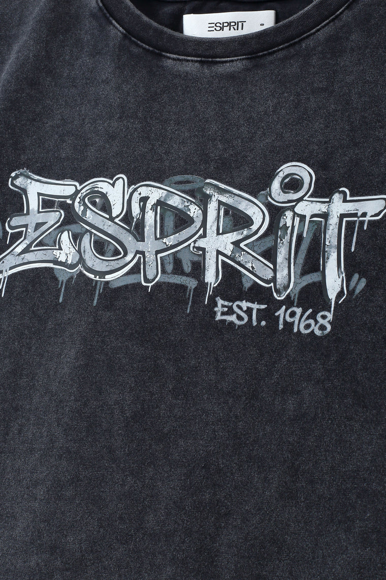 ESPRIT GRAFFITI PRINT CROPPED TEE-BLACK