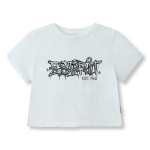 ESPRIT GRAFFITI PRINT CROPPED TEE-WHITE