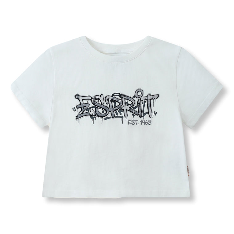 ESPRIT GRAFFITI PRINT CROPPED TEE-WHITE