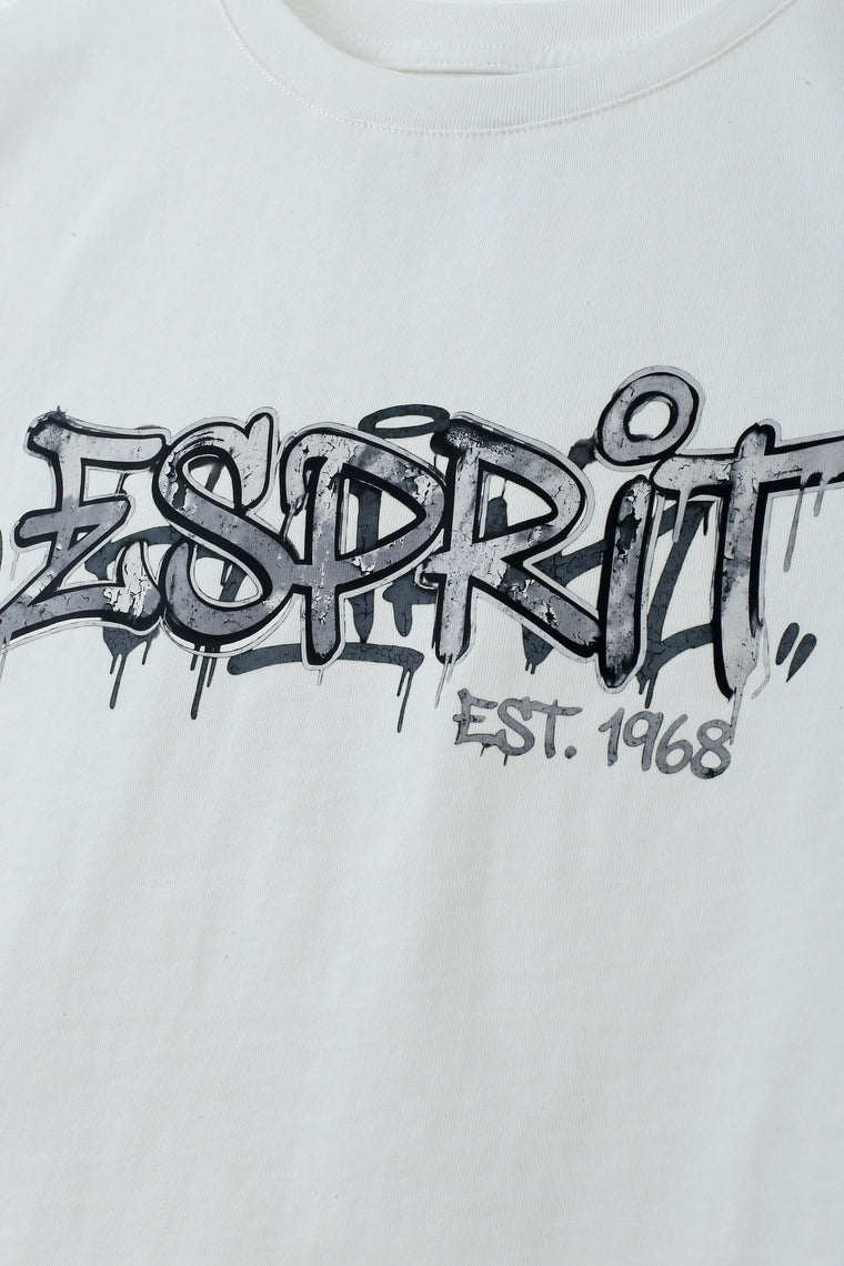 ESPRIT GRAFFITI PRINT CROPPED TEE-WHITE
