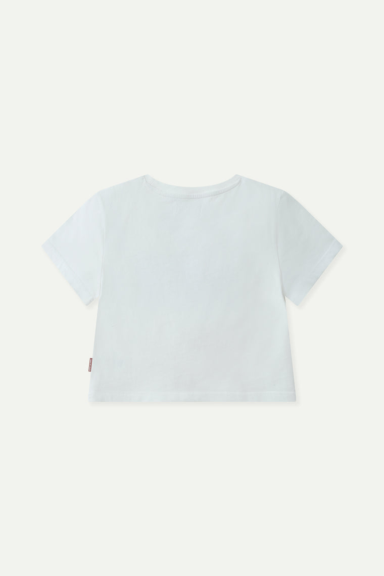 ESPRIT GRAFFITI PRINT CROPPED TEE-WHITE