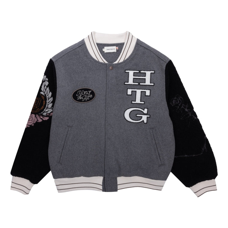 HONOR THE GIFT LETTERMAN JACKET-GREY