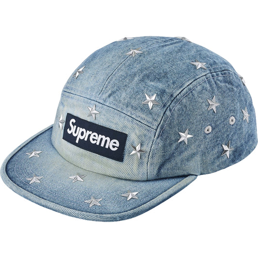SUPREME STARS STUDDED DENIM CAMP CAP-WASHED INDIGO