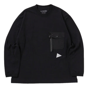 AND WANDER HEAVY COTTON POCKET LS T-BLACK