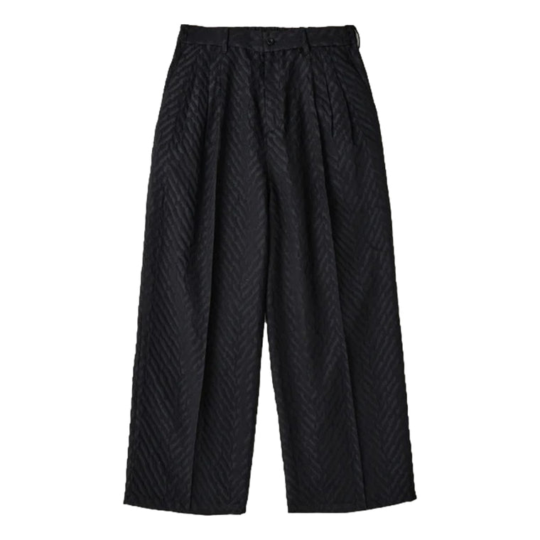 WHITE MOUNTAINEERING HERRINGBONE JACQUARD 3 TUCK WIDE PANTS-BLACK
