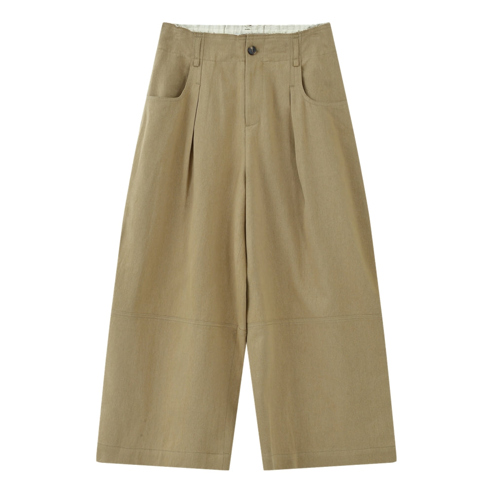 ESPRIT HIGH WAIST PLEATED CROPPED WIDE-LEG PANTS-KHAKI