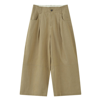 ESPRIT HIGH WAIST PLEATED CROPPED WIDE-LEG PANTS-KHAKI