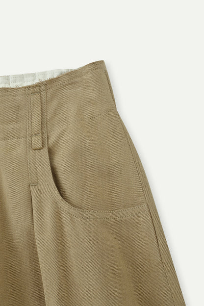ESPRIT HIGH WAIST PLEATED CROPPED WIDE-LEG PANTS-KHAKI