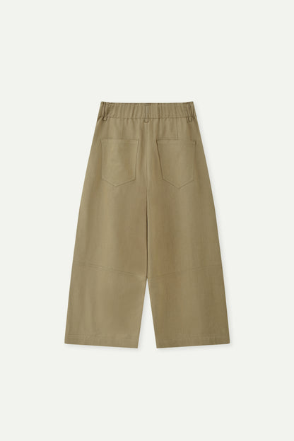 ESPRIT HIGH WAIST PLEATED CROPPED WIDE-LEG PANTS-KHAKI