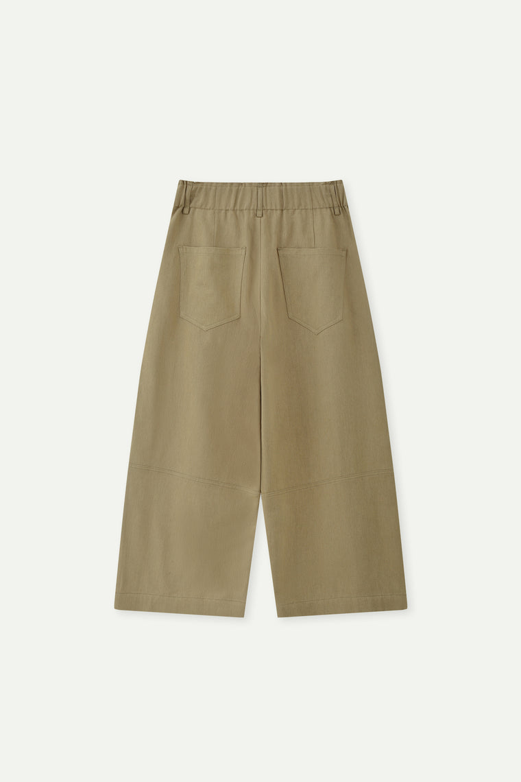 ESPRIT HIGH WAIST PLEATED CROPPED WIDE-LEG PANTS-KHAKI
