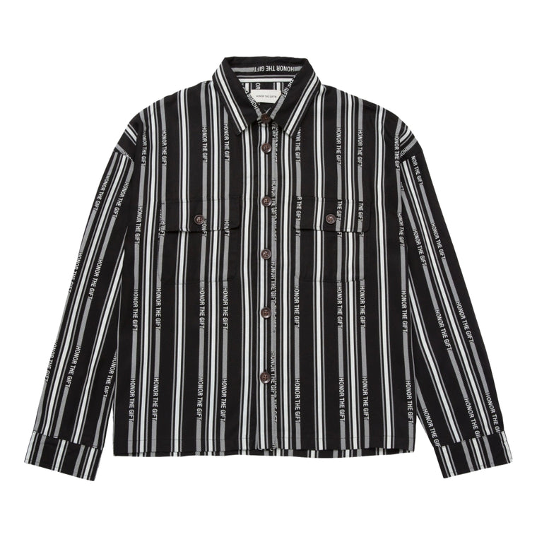 HONOR THE GIFT HONOR STRIPE BUTTON UP-BLACK