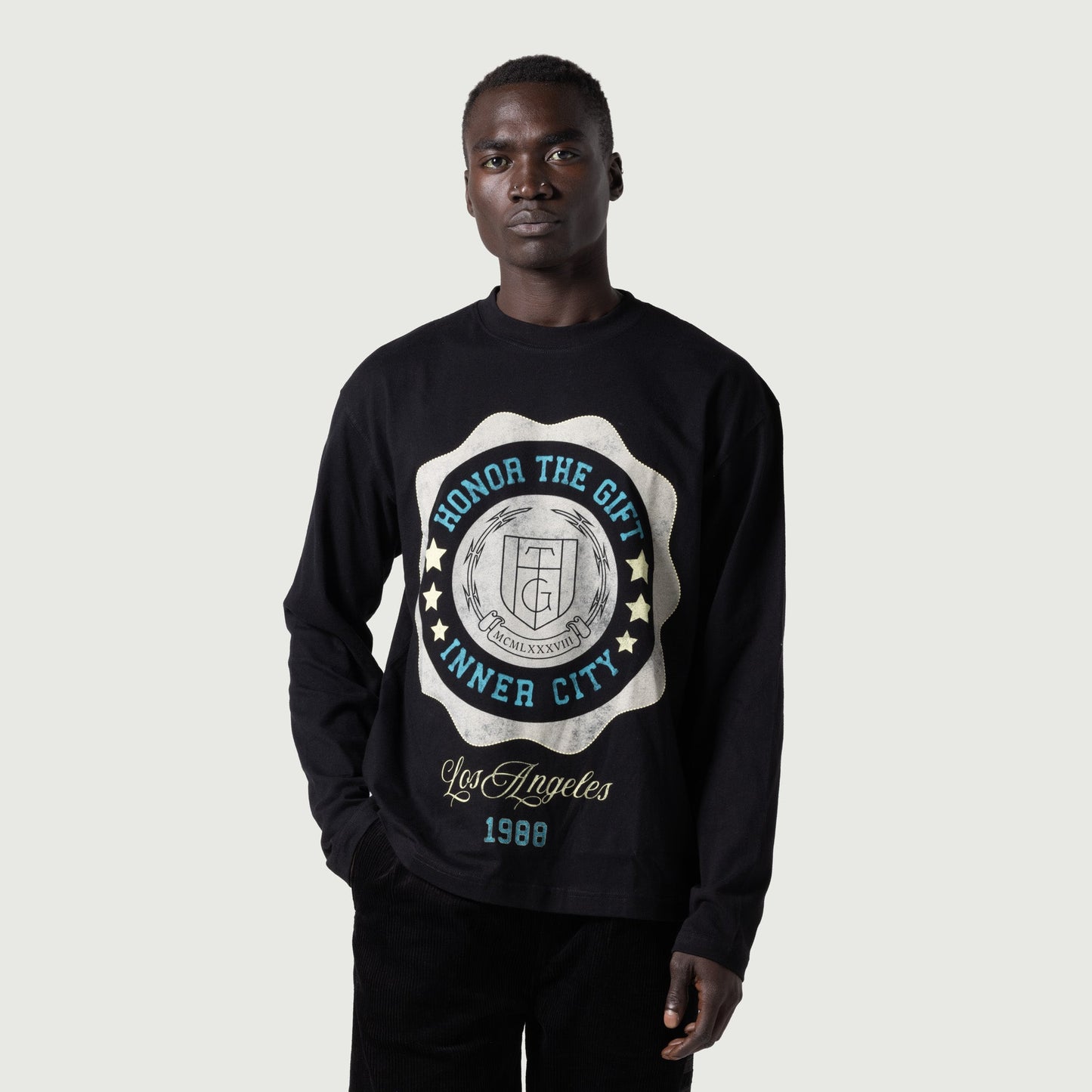HONOR THE GIFT HTG® SEAL LOGO LS TEE-BLACK