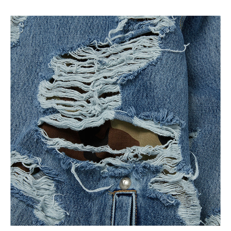 THUG CLUB HELL DENIM CAMO HOODED ZIP-UP-BLUE