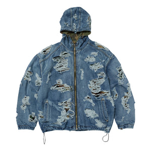 THUG CLUB HELL DENIM CAMO HOODED ZIP-UP-BLUE