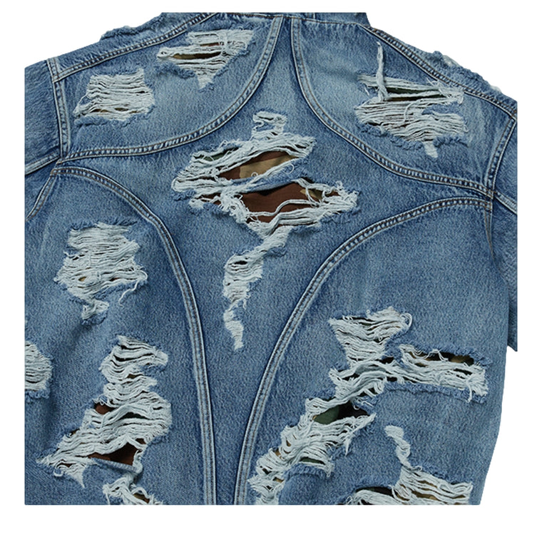 THUG CLUB HELL DENIM CAMO HOODED ZIP-UP-BLUE