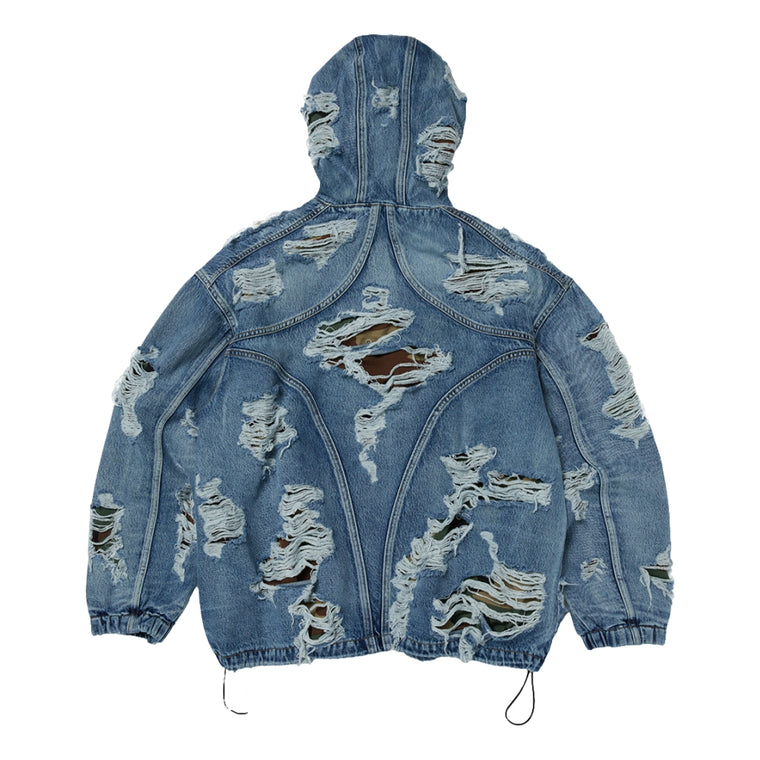 THUG CLUB HELL DENIM CAMO HOODED ZIP-UP-BLUE