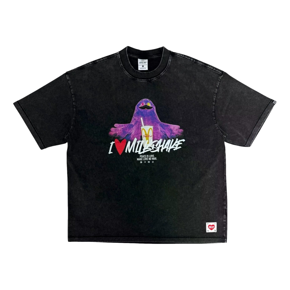 2ND CLOSET "I LOVE MILKSHAKE" WASHED T-SHIRT-WASHED BLACK