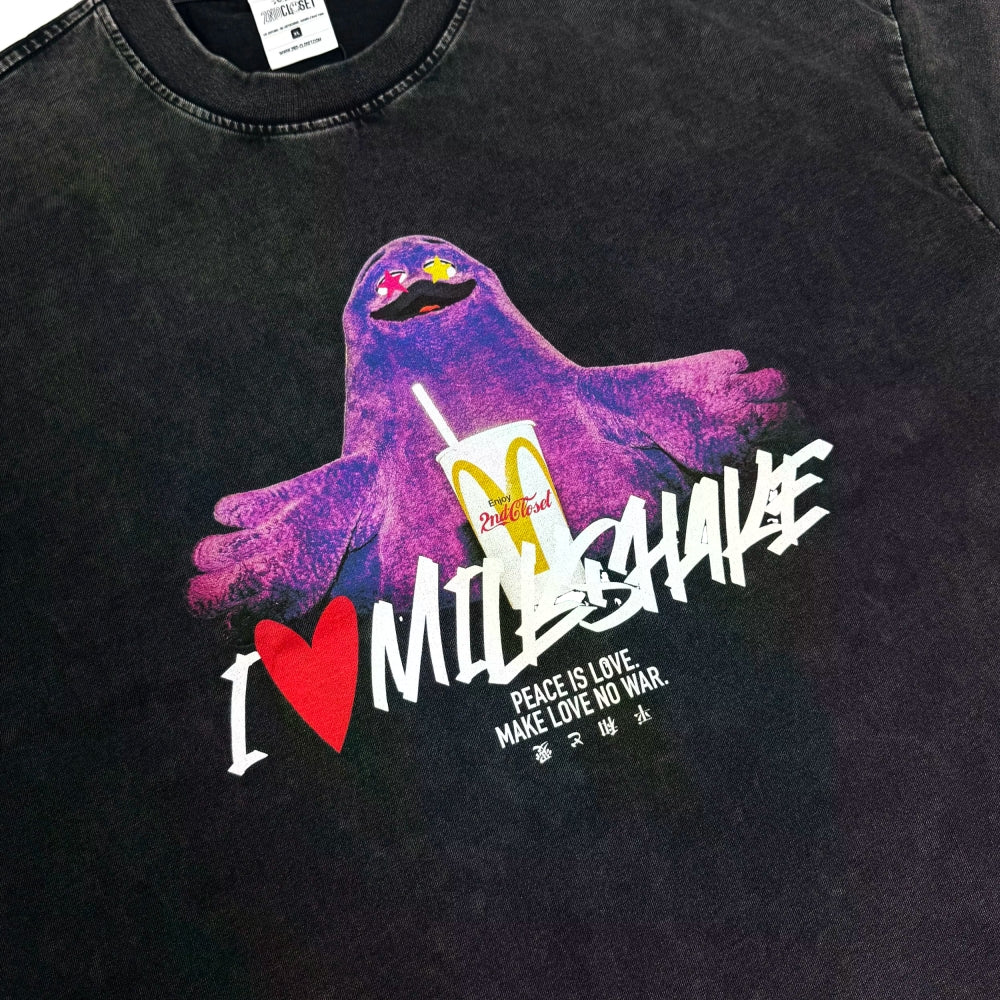 2ND CLOSET "I LOVE MILKSHAKE" WASHED T-SHIRT-WASHED BLACK
