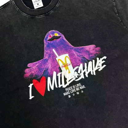 2ND CLOSET "I LOVE MILKSHAKE" WASHED T-SHIRT-WASHED BLACK
