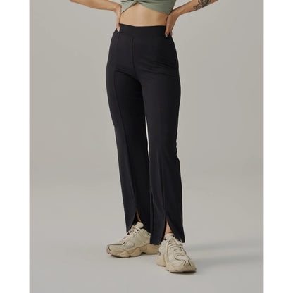 TEAMJOINED JOINED® WOMEN FRONT SLIT WIDE LEG PANT-BLACK