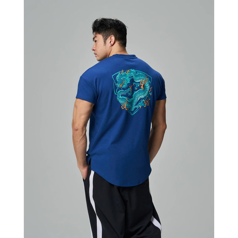 TEAMJOINED JOINED® CNY24 COILED DRAGON DROP SHOULDER MUSCLE TEE-DARK BLUE