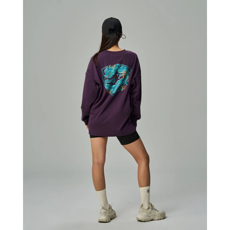 TEAMJOINED JOINED® CNY24 COILED DRAGON OVERSIZED LONG SLEEVES-DUSTY PURPLE