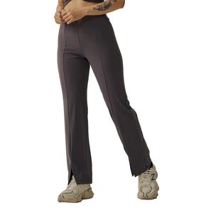 TEAMJOINED JOINED® WOMEN FRONT SLIT WIDE LEG PANT-DARK GREY