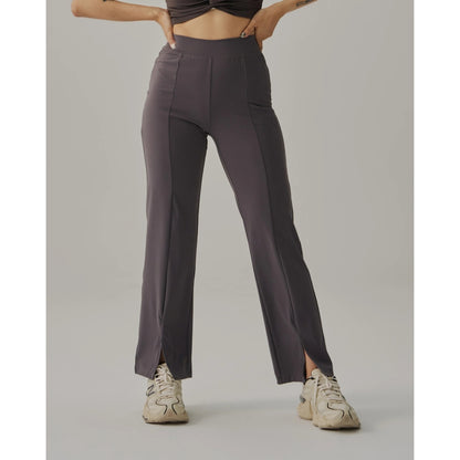 TEAMJOINED JOINED® WOMEN FRONT SLIT WIDE LEG PANT-DARK GREY
