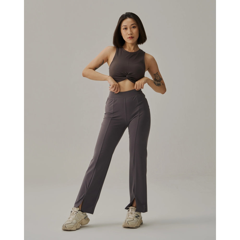 TEAMJOINED JOINED® WOMEN FRONT SLIT WIDE LEG PANT-DARK GREY