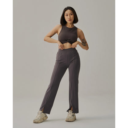 TEAMJOINED JOINED® WOMEN FRONT SLIT WIDE LEG PANT-DARK GREY