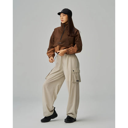 TEAMJOINED JOINED® INVICTUS WOMEN POCKET WINDBREAKER TOP-BROWN