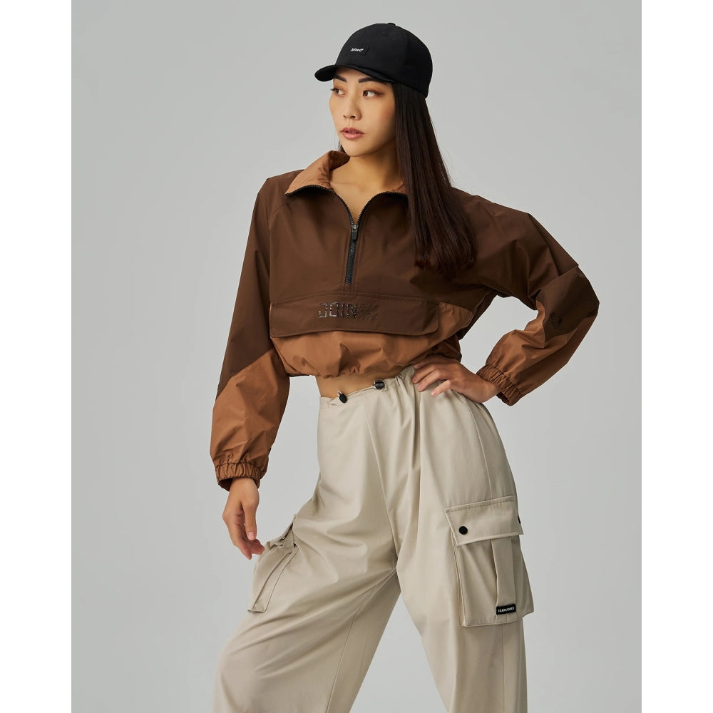 TEAMJOINED JOINED® INVICTUS WOMEN POCKET WINDBREAKER TOP-BROWN