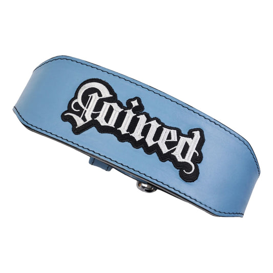 TEAMJOINED JOINED® 8MM GOTHIC FONT LEATHER LIFTING BELT-SKY BLUE